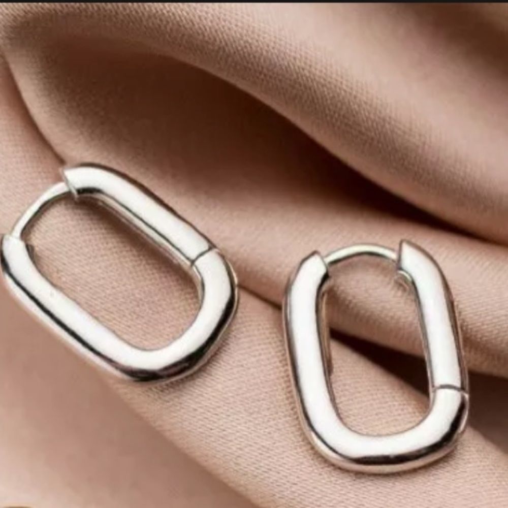 The Silver Geo Hoop. Dainty huggie earrings stamped 925